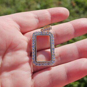 14K Yellow Gold 2.05TCW Diamond Picture Frame Bar Holder Pendant Charm 20x30mm